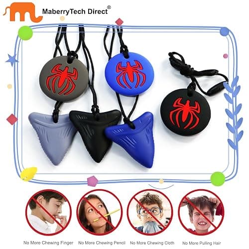 Chew Necklaces for Sensory Kids Boys, 6 Pack Chewy Necklace Sensory Toys for Kids with Autism, ADHD, SPD, Silicone Adult Chew Toys Teething Necklace Reduce Chewing Biting Fidgeting thumbnail 7