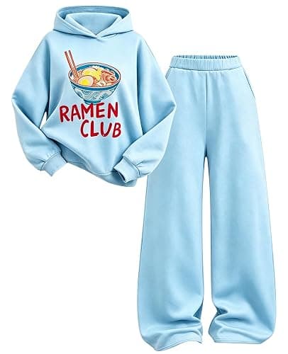 Teen Girls Outfits Ramen Club Hoodie Wide Leg Sweatpants Tracksuit 7-14Y - Image 1