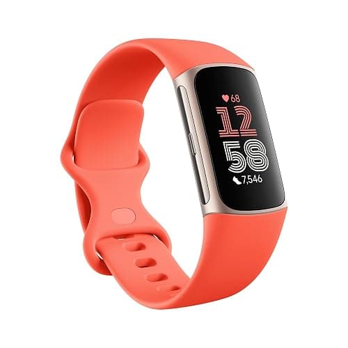 Fitbit Charge 6 Fitness Tracker with Google Apps - Heart Rate on Exercise Equipment - 3-Month Google Health Premium Membership Included - Health Tools - Gold/Coral - Small&Large Bands Included - Image 1