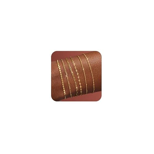 Tewiky Waterproof Gold Bracelets for Women Non Tarnish - Dainty Stack 14K Gold Plated/Sterling Silver Chain Bracelets Set Adjustable Trendy Jewelry for Women - Image 1