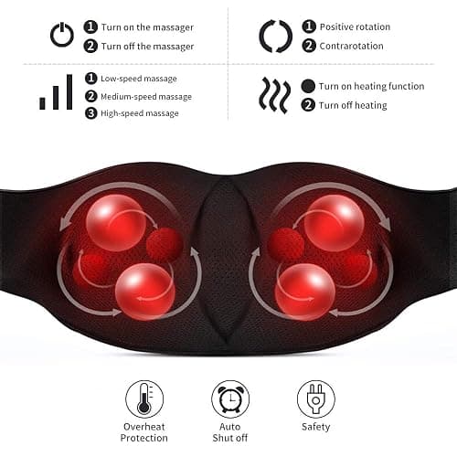 Neck Massager with Heat – 3D Deep Tissue Shiatsu, Portable for Pain Relief, Ideal for Neck Back Shoulders Legs, Home Office Car Gift for Women Men – by iKristin (Black) thumbnail 3