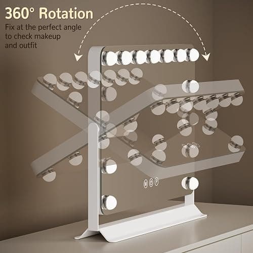Hollywood Vanity Mirror with Lights, 60x53cm Lighted Makeup Mirror with 15 Dimmable Bulbs, 360° Rotating, 3 Lighting Modes, Smart Touch Control, USB & Type C Output Port, Gift for Women and Girls thumbnail 3