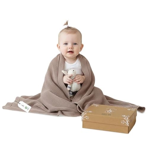 Little Dedi Organic Cotton Baby Blanket 30x40 in, Mocha Meringue – GOTS Certified, Soft Knit Swaddle with Gift Box, Breathable Nursery Blanket for Crib & Stroller, Machine Washable - Image 1