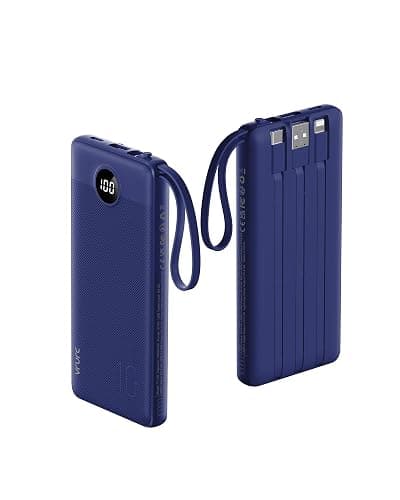 VRURC Portable Charger Buile-in 4 Cables 10000mAh, SlimPower Bank, 5 Output 2 Input Battery Pack, Built-in Micro & USB C Cables Compatible with iPhone 17,Samsung,Android-Navy Blue(1 Pack) - Image 1