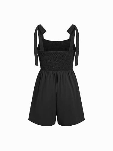 CIDER Rompers For Women Floral Tie Strap Shirred Square Neck Sleeveless Casual Jumpsuits Vacation Beach Outfits thumbnail 5