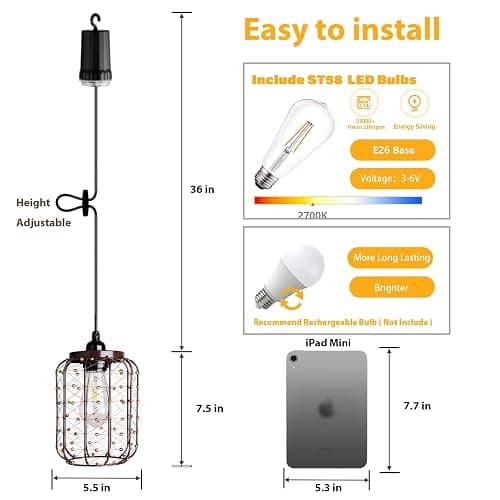 ALL FORTUNE Battery Operated Hanging Outdoor Chandelier, Battery Pendant Light 4 AA Battery-Powered for Gazebo, Pergola, Porch, Patio, Outdoor Decor Lighting thumbnail 4