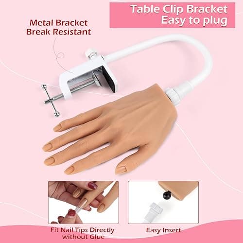 LIONVISON Practice Hand for Acrylic Nails, Realistic Silicone Nail Hand Practice, Flexible Fake Nail Mannequin Training Hand for Nail Practice, Acrylic Nail Art Practice Tool (with Visible Joints) thumbnail 3