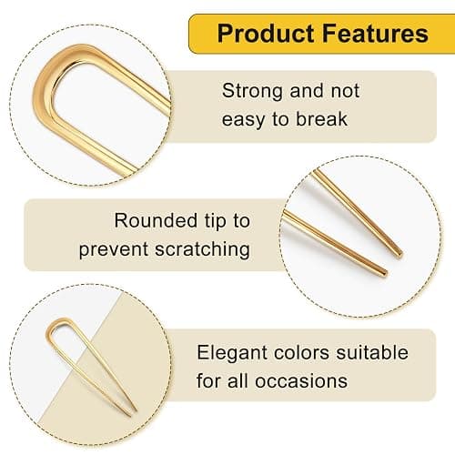 3PCS Metal French Hair Pin-5.5", Elegant & Durable U Shaped Hair Pins for Women, Secure Hold and Comfortable Fit For Dense, Thick & Long, Hairstyle Accessories thumbnail 3
