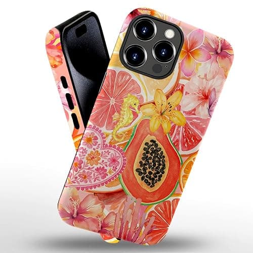 Case Compatible with iPhone 15 Pro Max,Hybrid 2-Layer Hard Shell,Shockproof Soft for Girl Women,Fruit Watercolor Pink Flower thumbnail 2