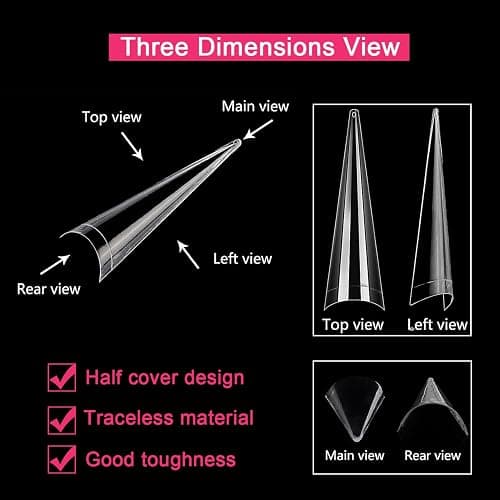 Stiletto Nail Tips, XL Half Cover Clear Stiletto Shape Tips | SWETIDY 500PCS XL Stiletto Shape Pointed Nails for Halloween Salon and Home DIY 10 Sizes with Box thumbnail 3