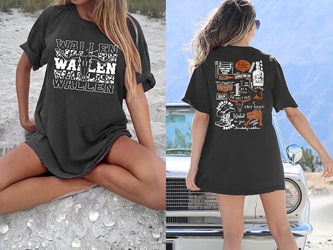 BANGELY Cow Skull Women Oversized Shirt Country Music T-Shirt Vintage Western Graphic Tee 80 90s Music Lover Short Sleeve Top thumbnail 4