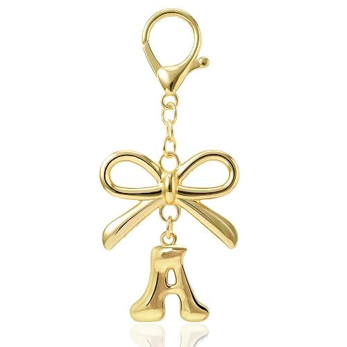BydGxy Gold Bubble Heart, Cherry, Bow & More Designs Letter Initial Keychain Bag Charms – Cute Purse Charms for Handbags - Image 1