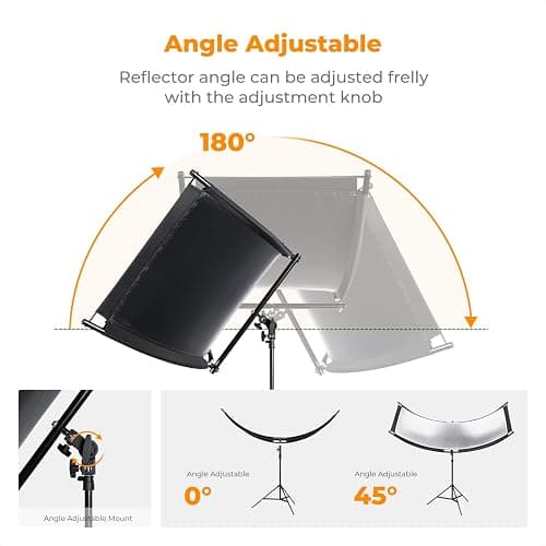 K&F CONCEPT U-Shape Reflector Curved Reflector 180x60cm with 4-in-1 Reflective Fabric, Black/Gold/White/Silver, with 1.9m Stand, with Storage Bag, for Photography Studios thumbnail 4