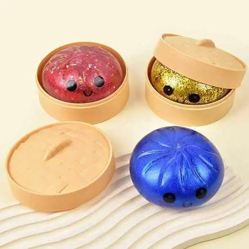 Dumpling Squishy, Glitter Mystery Dumplings Box, Squishy Dumpling Stress Relieving Toy, Soft Squeeze Decompression Dough, Interesting, with Food Steamer Stretchy Desk Toys (B-Purple) thumbnail 2