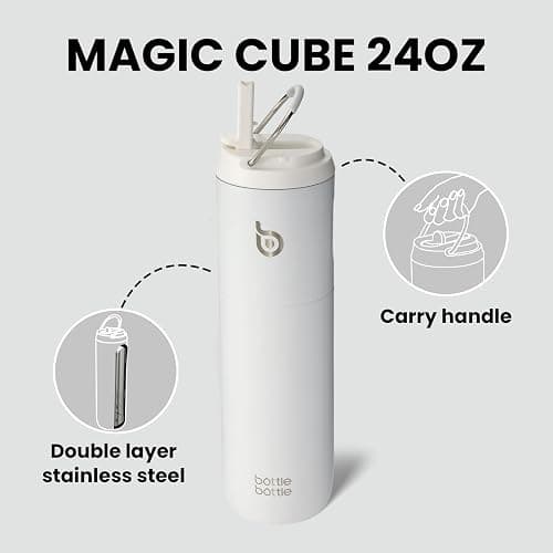 Bottle Bottle Stainless Steel Water Bottle 700ml with Straw and Lid Sports Insulated Metal Water Bottles with Handle(White) thumbnail 5