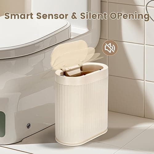 ELPHECO Motion Sensor Trash Can 2 Gallon Plastic Smart Garbage Can Waterproof Wastebasket Narrow Garbage Bin with Automatic lid for Bathroom, Bedroom, Kitchen, and Office (Beige) thumbnail 4