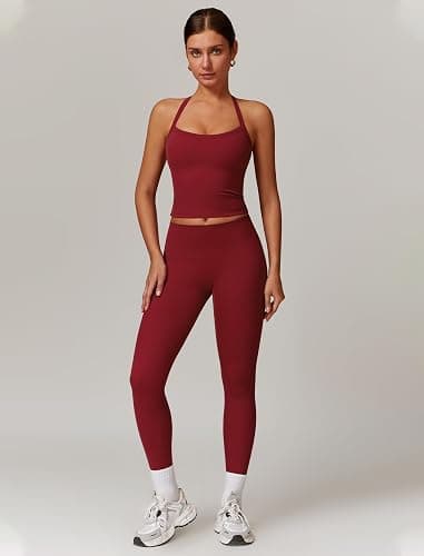 QBGJTD Womens Workout Sets Two Piece Cross Back Tank Top Matching High Waist Leggings Sets Gym Outfits Work Out Clothes thumbnail 2