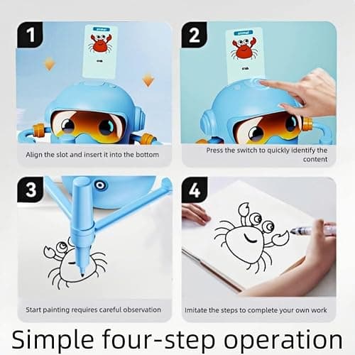 Drawing Robot for Kids - Includes 100 Word Cards and Drawing Pen, Montessori Educational Toys, Interactive Learning Robot for 3 4 5 6 7 8 9 10 Years Old for Boys and (Blue) thumbnail 4