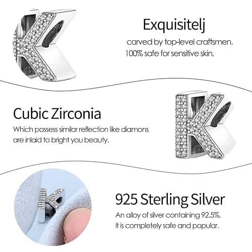 TINSLO Women 925 Sterling Silver Charms A-Z Letters Beads Pendant for Bracelets Women Fit Pandora Bracelets Hypoallergenic Beads thumbnail 6