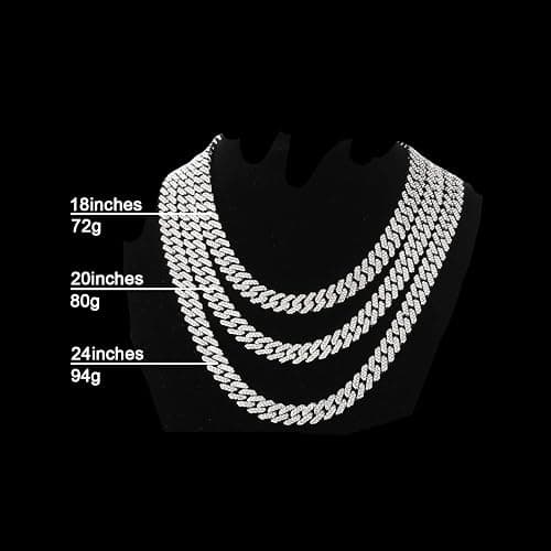 HDMENC Mens and Womens Miami Cuban Link Chain Necklace 12mm Diamond Prong Cuban Chain 18/20/24inch Length Hip Hop Jewely thumbnail 6
