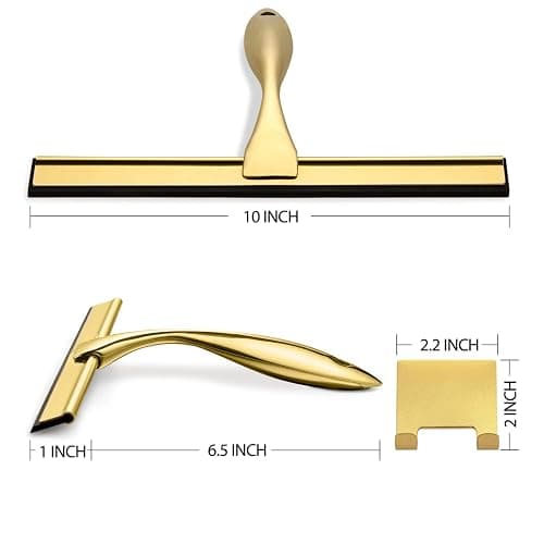 HIWARE All-Purpose Shower Squeegee for Shower Doors, Bathroom, Window and Car Glass - Brass, Stainless Steel, 10 Inches thumbnail 3