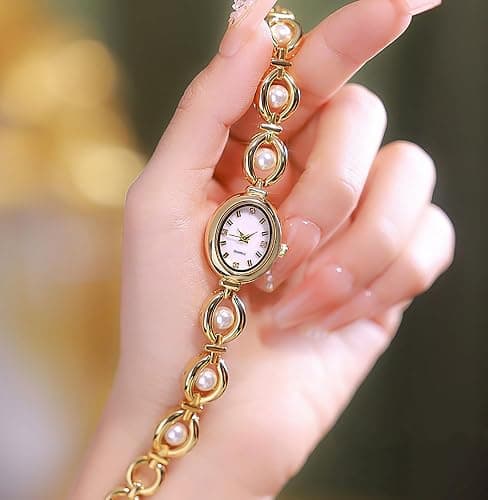 ADSBIAOYE Elegant Pearl Women's Dress Watch Fashion Oval dial Gift Women's Waterproof Watch - Gold thumbnail 3