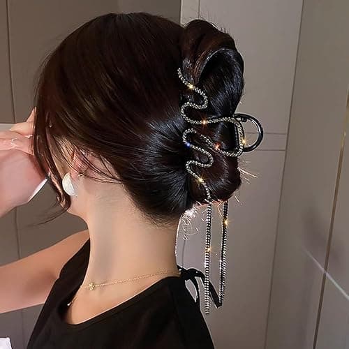 1 Pack Snake Hair Claw Clips Metal Black Crystal Rhinestone Hair Clips with Tassel Pendant Design Hair Accessories Strong Hold Large Hair Catch Jaw Clips Y2k Punk Hair Barrette Hairpins for Women Girl thumbnail 6