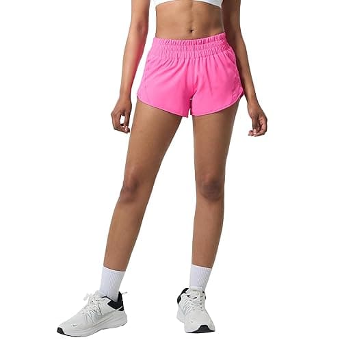 Aurefin Athletic Shorts for Women,Women's Quick Dry Workout Sports Active Running Track Shorts with Elastic and Zip Pockets - Regular Fit - Medium - Sonic Pink thumbnail 4
