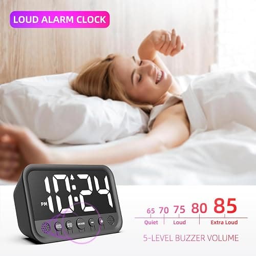 Small LED Digital Clock for Bedroom, Loud Alarm Clock for Heavy Sleepers Adults, Teens | Plug-In Electric Desk Clock | Simple Bedside Nightstand Clock with Adjustable Volume/Brightness/Snooze – White thumbnail 3