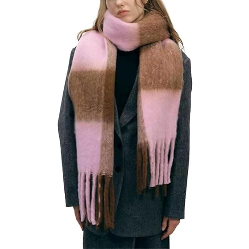 MININAI Women Chunky Plaid Scarf Oversized Big Grid Tassel Large Wrap Scarf Soft Fall Winter Thick Warm Shawl Scarves - Image 1