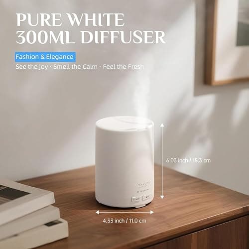 ASAKUKI Essential Oil Diffuser, 5-in-1 Quiet Humidifier, Home Fragrance Aroma Diffuser with 7 LED Color Changing Light and Auto-Off Switch (Pure White) thumbnail 3