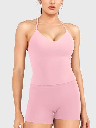 YEOREO CoreFlex Women's Impact Halter Tank Top Strappy Padded Open Back Deep V Neck Built-in Bra Workout Gym Crop Tops thumbnail 4