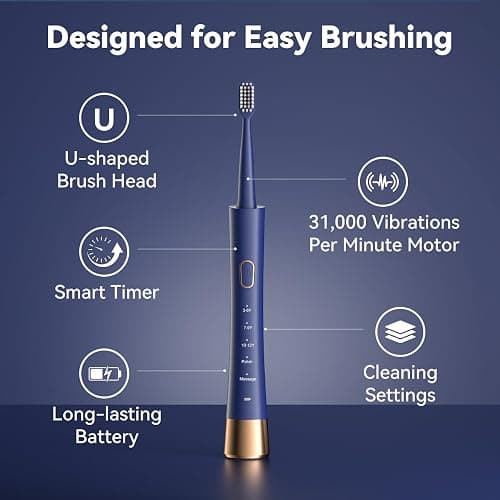 JTF Orthodontic Electric Toothbrush for Braces: 6 U-Shaped Soft Brush Heads, 5 Brushing Mode, 2Min Timer, IPX7 Waterproof, Deep Oral Clean, Rechargeable Sonic Toothbrushes for Tooth with Dental Device thumbnail 9