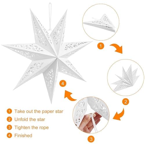 IMIKEYA Christmas Star Paper Lantern: 45cm Star Lamp Shade Paper Lantern Lamp Decorations Hollow out Hanging Lamp Shade for Christmas Wedding New Year Party Decorations (White) thumbnail 6