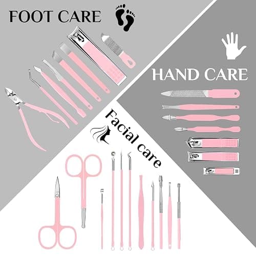 MINKINH 26-Piece Manicure Set for Women, Pink At-Home Nail Care Kit | Carbon Steel Nail Clippers, 410 Stainless Steel Tools, PU Organizer Case for Pedicure, Cuticle, Facial and Daily Self-Care thumbnail 3