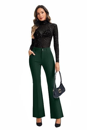 FUNYYZO Dress Work Pants Women's Stretchy Bootcut Leg Button Slacks Trousers with Pockets Casual Outfits thumbnail 2
