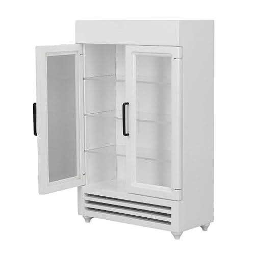 Wood Miniature Refrigerator, Portable Miniature Wood Fridge for 1:12 Dollhouse (White) - Image 1