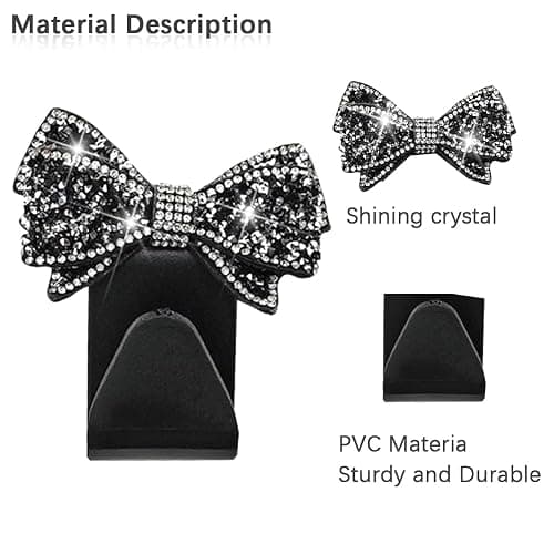 Zpana 2PCS Bling Car Headreat Hook, Crystal Rhinestone Cute Bow, Black | PVC construction, rhinestone bow design, compact rear seat storage, fits most cars, SUVs, and trucks, automotive accessories thumbnail 4