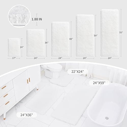 Disolla Small Bathroom Rugs 17x24 Non Slip White Fluffy Bath Mat for Bathroom Floor Machine Washable Plush Luxury Bath Rug for Tub Soft Shaggy Absorbent Shower Mat thumbnail 8
