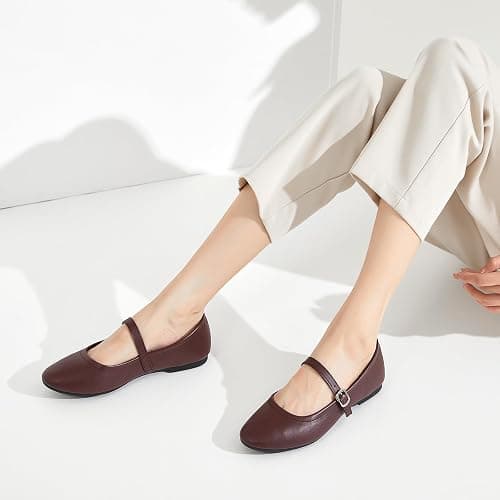Womens Mary Janes Flats Shoes Ballet Flats Black Dress Shoes,Memory Foam Insole,Soft Synthetic Leather,with Strap thumbnail 2