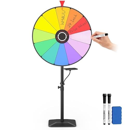 WHAUU 24 Inch Prize Wheel Spinner, Heavy Duty Spinning Wheel for Prizes | Adjustable 47"-61" Height, Storable, Dry Erase Kit Included, for Party, Carnival, Trade Show, Business - Image 1
