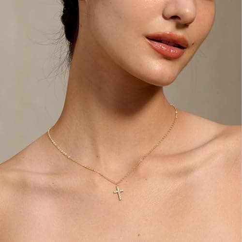 Tewiky Cross Necklace for Women-Dainty Simple 14k Gold Plated/sterling silver Plated Cross Pendant Cute Necklaces Jewelry for Women thumbnail 2