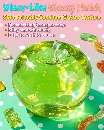 Apple Squishy, 3.15in Clear Cute Fruit Stress Balls, Soft Novelty Rebounding Squeeze Toys Glass Gloss Semi-Transparent,Fun Handmade Silicon Squishies Sticky for Anxiety Relief & Focus(4pcs) thumbnail 4
