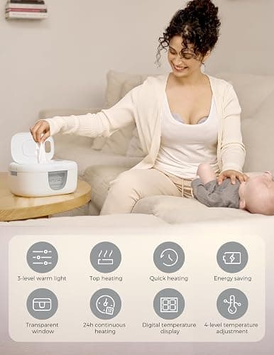 Momcozy Baby Wipe Warmer, Innovative Spring Design,Large Capacity Dispenser | Wipe Warmer with Night Light, Fast and Even Heating, 4 Adjustable Temperature Modes, Baby Shower & Registry Must-haves, Grey thumbnail 9