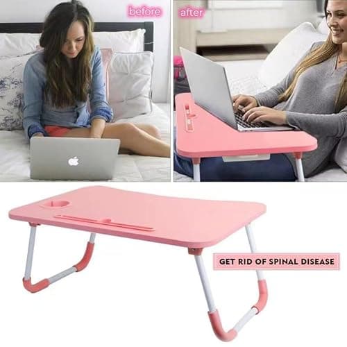 Laptop Desk Foldable Bed Table, Portable Lap Desk Laptop Bed Tray Table with Storage Drawer and Cup Holder, Lap TraysTables Notebook Stand Reading Desks Breakfast Tray for Beds Couch Sofa Floor – Pink thumbnail 4