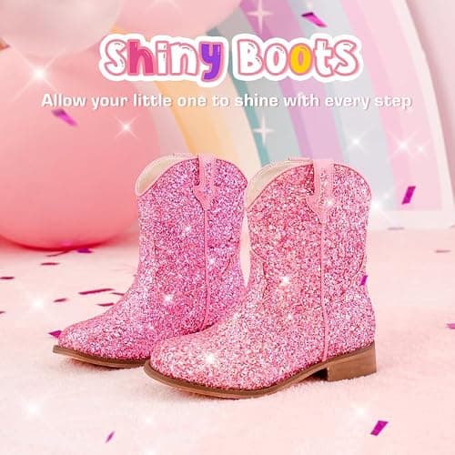 Motasha Toddler Girls Cowgirl Boots Glitter Toddler Cowboy Boot Ankle Girls Boots Little Kids Horse Riding Shoes Party Birthday thumbnail 4