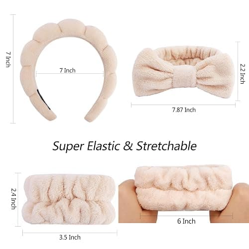 VELSCRUN 6 Pack Spa Headband, Makeup Headband, Face Wash Headbands, Skincare Headbands, Brown Sponge Hair Band Bow Tie Spa Head Band for Washing Face Wristband Set Hair Accessories for Women thumbnail 7