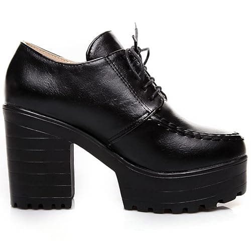 Betastella Women's Chunky Heel Platform Ankle Booties Lace Up Vintage Oxfords Shoes - 8 - Black thumbnail 5
