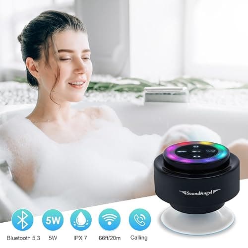 XLeader Shower Speaker, Upgraded,Certified IPX7 Waterproof, Mini Bluetooth Wireless Small Speaker with Lights, Suction Cup and Mic for Bathroom, Crystal Sound&Bass,12H Playtime, Ideal Electronic Gifts thumbnail 3