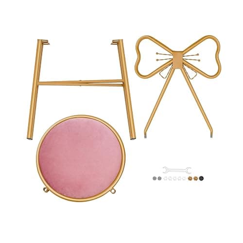 DYRABREST Makeup Vanity Chairs Stool for Bedroom with Bow Knot Backrest and Velvet Cushion Bedroom Pink Princess Chair with Golden Metal Leg for Girl Room 32.3 inch Tall (Dark Pink) thumbnail 9